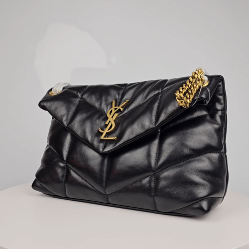 SAINT LAURENT Small Puffer Loulou Black And Gold Leather Shoulder Bag New - Video 1 of 1