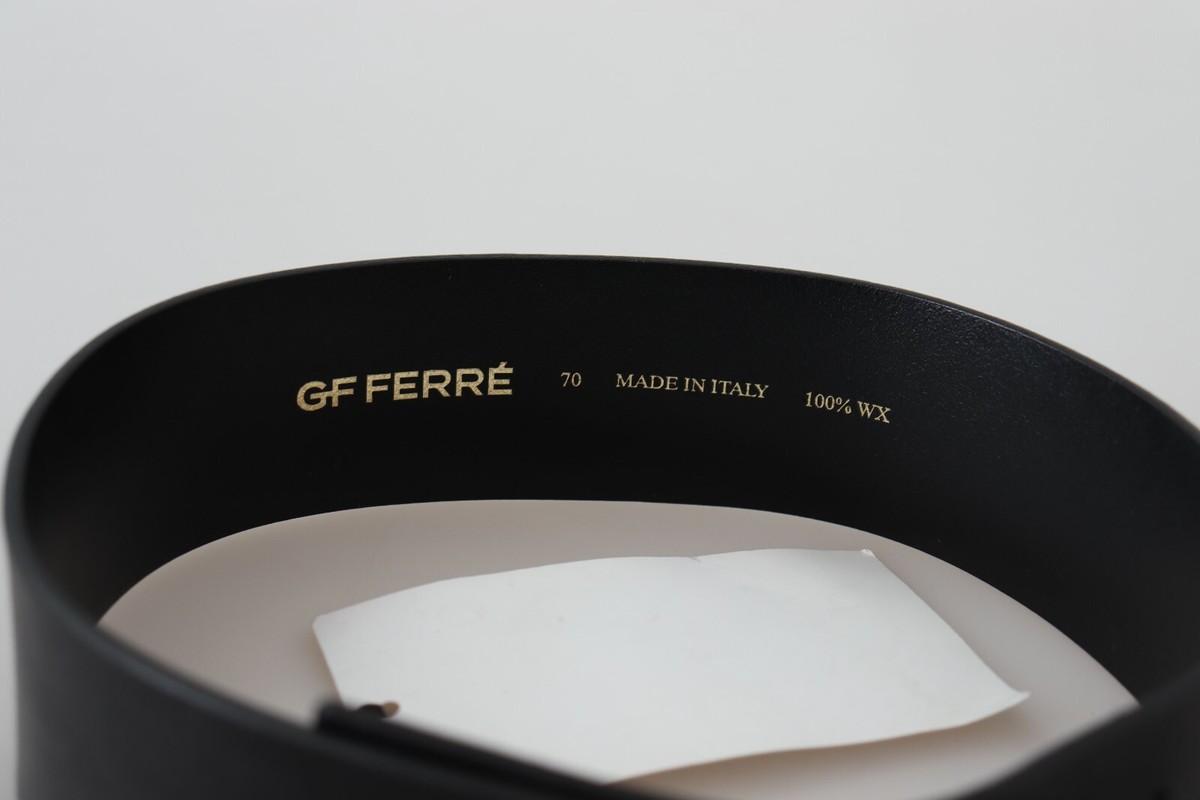GF FERRE Belt Solid Black Genuine Leather Wide Logo Waist  display picture 1