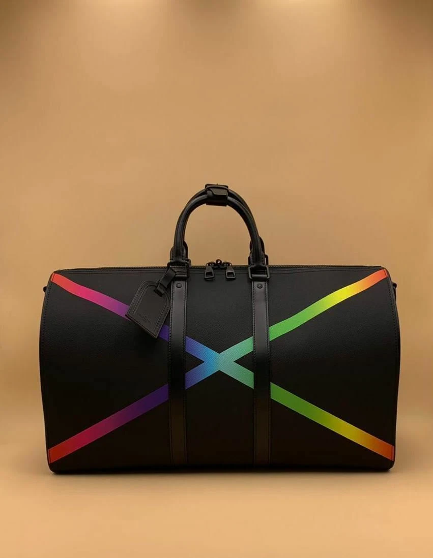 Louis Vuitton, Keepall Bandouliere 50 Black Taiga Rainbow Cross