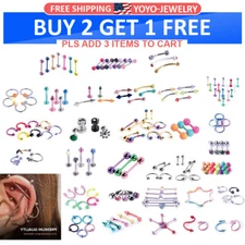 Body Piercing Kit Nose Belly Ear Lip Ring Tragus Cartilage Stud 14G 16G 18G 20G