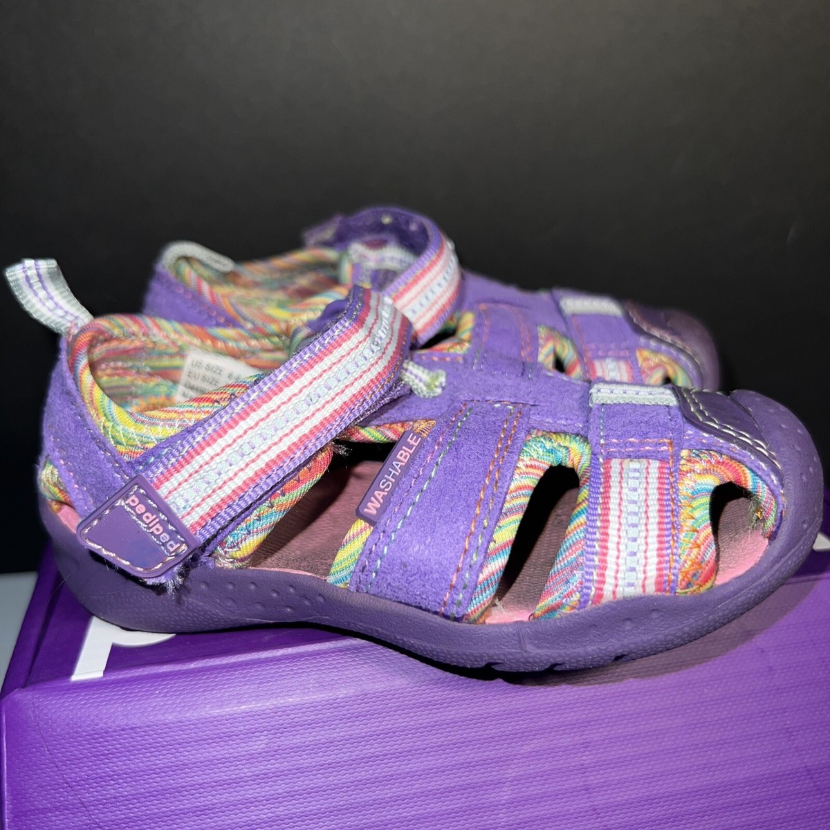 Pediped Girls Shoes Style Sahara Lavender Rainbow Size US EUC
