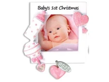 Baby Girl Picture Frame Ornament for Babys First Christmas Ornament Pink - Can