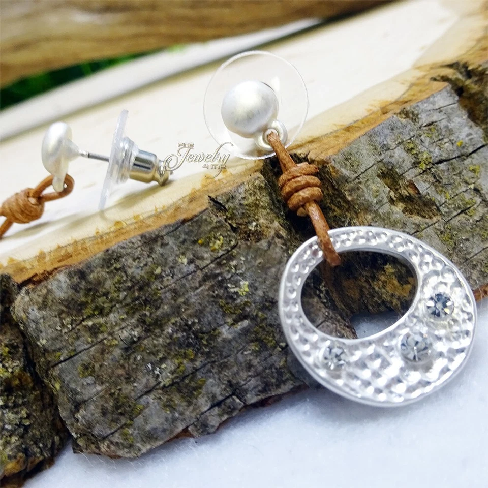 Серьги из матовой серебристой коричневой кожи - Изображение 2 из 2