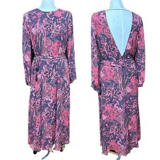 IRO Womens Maxi Dress Size 36 Burgundy Floral Silk V Back Tassel Tie