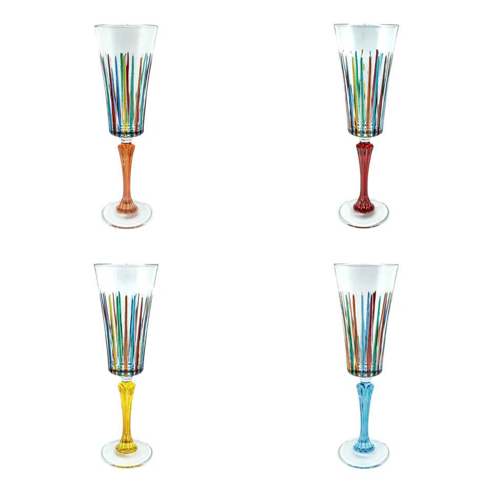 Set of Four 4 Murano Champagne Wine Glass Hand Painted Multi Venice Italy - Image 2 of 4