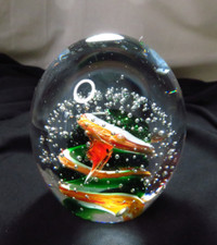 Art Glass Glass Paperweight Hand Blown Controlled Bubbles Angel Fish Swirl