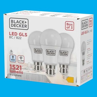 3x 12.6W (=100W) LED GLS A60 Daylight White 6500K Bayonet Cap BC B22 Light Bulb