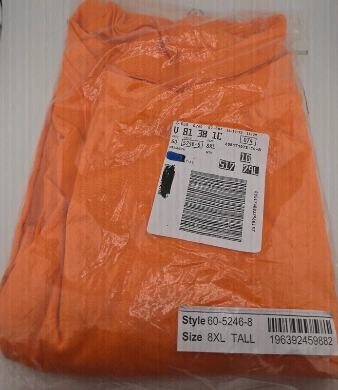 Kingsize Men's Crewneck Tee 8XL TALL-Orange-New In Package