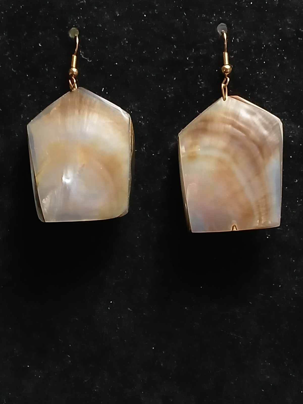Large, Pentagon Shaped Shell Drop Dangle Earrings. - image 1