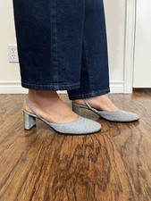 Bottega Veneta Woven Women  s Gray/Blue Block Heels with Straps Size 8B