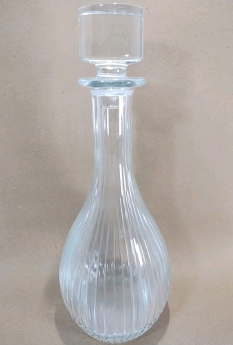 Decanter 12" Glass Ribbed Teardrop with Stopper Heavy Crystal Italian Style