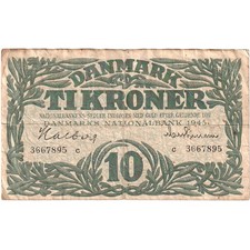 [#377391] Denmark, 10 Kroner, 1945, VF