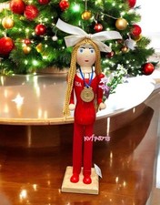 Bling 15  Wooden Olympian Nutcracker Christmas Decor Women Athlete Gold Metal