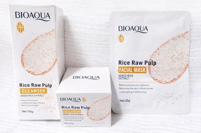 Bioaqua Rice Raw Pulp Rejuvenating Skincare Set 3 Pcs. Anti Aging Cream Cleanser