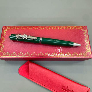CARTIER Panthère Large Emerald Green Silver Trim Ballpoint Pen Rare Gift 🎆