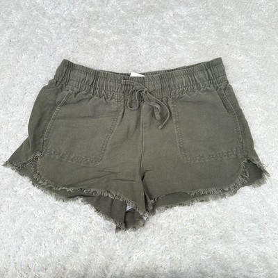 Express Women's XS Olive Green Linen Blend Drawstring Shorts Beachy Coastal