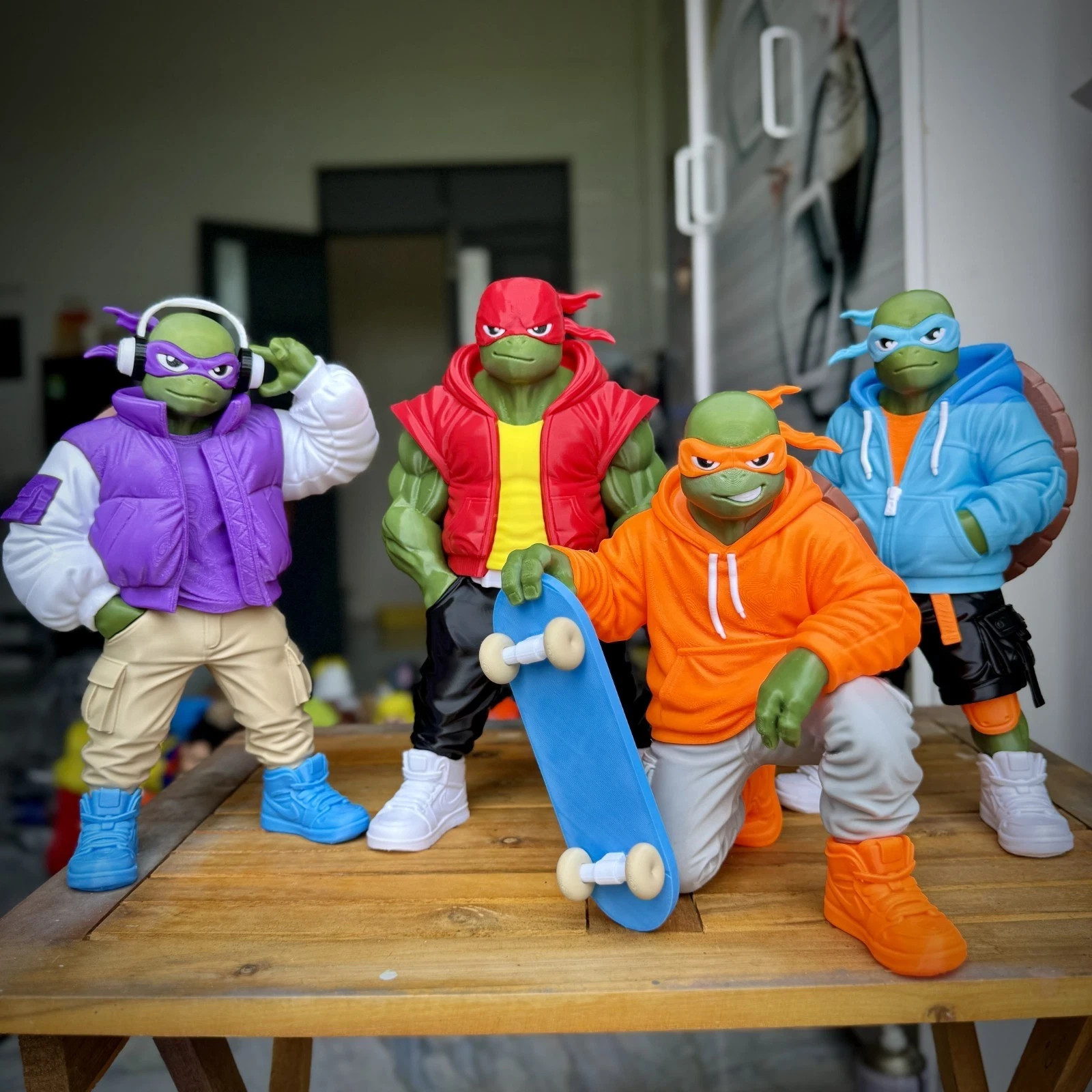 Figuras de ambiente urbano de tortugas ninja exhibición impresa en 3D Leonardo Donnie Raph Mikey