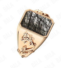 Handmade 925 Sterling Silver Black Rutilated Quartz Ring, Rectangular Statement