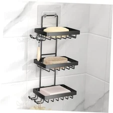 Soap Dish Holder for Shower Wall, No Drilling, 3-tier 304 Rustproof 3-T Black