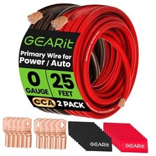 , 0 Gauge Wire, 25 feet Each- 25ft Each  Lugs  Shrink Wrap Black/Red