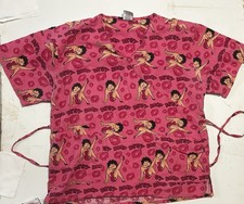 Betty Boop Scrub Top Medical Uniform Pink Women  s Size 1X VGC HTF Fast Shipping