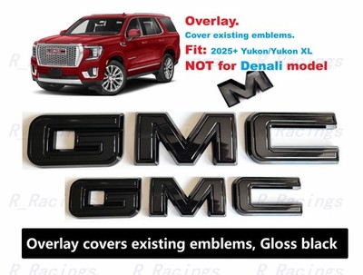 OVERLAY Gloss Black Front Grille Rear GMC Emblem 2025+ Yukon XL AT4 Elevation
