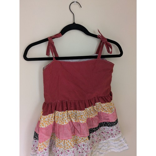 Handmade Tiered Ruffle Cottage Girls Blouse Top Patchwork Floral Polka Dot XL - Picture 5 of 11