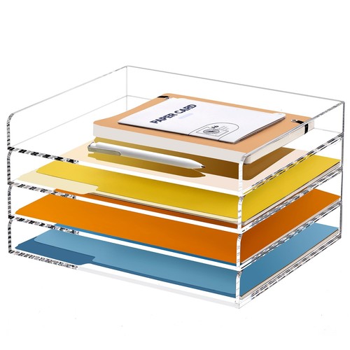 4 Tier Stackable Letter Tray, Acrylic Paper Organizer File Trays Paper ...
