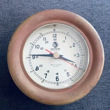 Burlington Ships Clock Quartz Brass Nautical Maritime Works USA Boat Cabin 24 HR