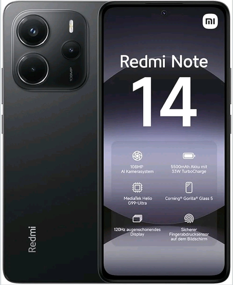 Xiaomi Smartphone Redmi Note 14, 8+256GB, sistema di telecamere AI 108MP Nero