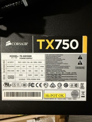 Corsair TX750W ATX Desktop Power Supply PSU (750W) | CMPSU-750TX 75-001309