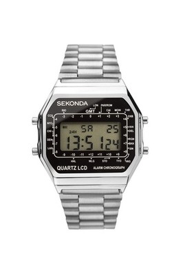 Sekonda Herren Silberfarbene Edelstahl 34mm Retro Digitaluhr 1816