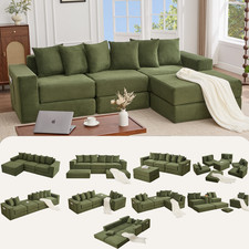 10-in-1 Convertible Sectional Sofa w/ Pillows, Corduroy, Green
