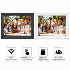 Digitaler Bilderrahmen 15,6 Zoll Foto Rahmen Frameo WLAN IPS-Touchscreen 16GB HD