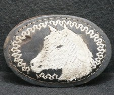 WL09157 VINTAGE 1970s   HORSE HEAD   ANIMAL ARTWORK MENS LEATHER BELT BUCKLE
