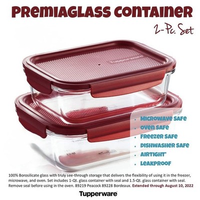 Tupperware PremiaGlass Premia Glass Container 1.5L and 1L Set of 2 Red New