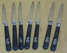 5 couteaux table fruit lame argent minerve manche ébène et 2 couteaux lame inox