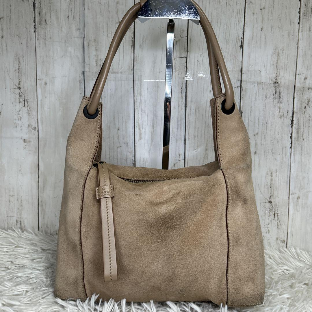 Gucci Beige Suede Logo Handbag Preowned Excellent Condition