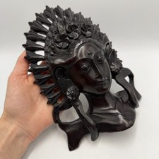 Vintage Indonesian Ebony Wood Dancer Wall Mask Hand Carved Tribal Art 21 cm