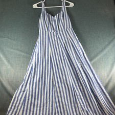 Old Navy Women's Dress Size S Tall Blue White Stripe Sleeveless FitFlare Smocked