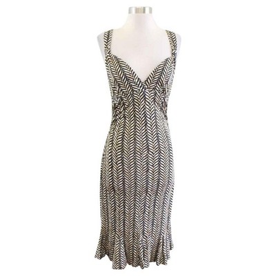 NWOT DVF Cathy Midi Dress 100% Silk - Size 2 - Black Brown Tan White