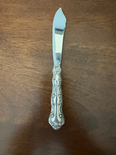 Antique Gorham Strasbourg Sterling Silver Butter Knife, Notched Blade 6 5/8"