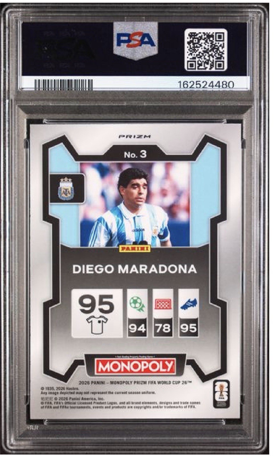 DIEGO MARADONA PSA 10💎PRIZM MONOPOLY FIFA WORLD CUP RED PRIZM #3🏆Argentina 🐐 view 2