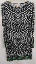 Michael Kors Zebra Print Shirt Dress with Green Size Medium Stretch