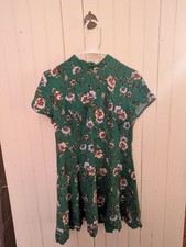 Forever 21 Vintage Green Skater Dress Mock Neck Floral