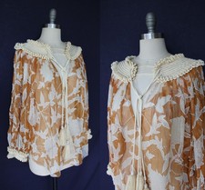 Oscar de La renta Silk beaded mesh floral caftan tunic dress top sautache tassel