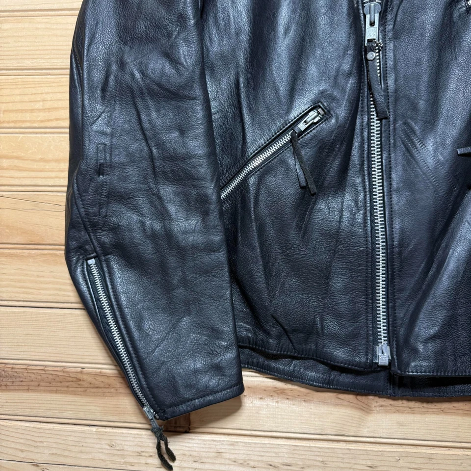 Jaqueta Bombardeiro Motociclista Vintage Anos 90 Harley Davidson Couro Genuíno Fabricada nos EUA - Grande - Imagem 4 de 4