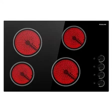 30 In. Radiant Electric Cooktop with Knob and 4-Elements, Built-In Ceramic Glass