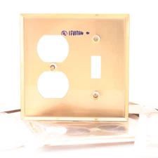 Leviton Satin Solid BRASS Receptacle Outlet Cover Wallplate Switchplate 81005