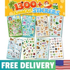 1300 Stickers for Kids, 8 Sheets Cute Animal Stickers Bulk for Classroom Crafts